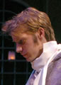 Keith Baxter as King Henry and Christopher Kelly as Prince Hal in The Shakespeare Theatre's production of William Shakespeare's "Henry IV, Part 1," directed by Bill Alexander. Photo by Richard Termine.